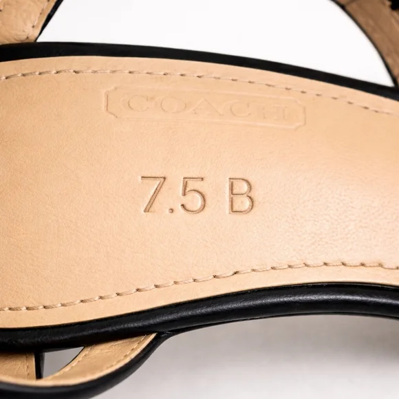 Coach Size 7.5B Black Leather Ankle Strap Block Heels - Picture 7 of 10